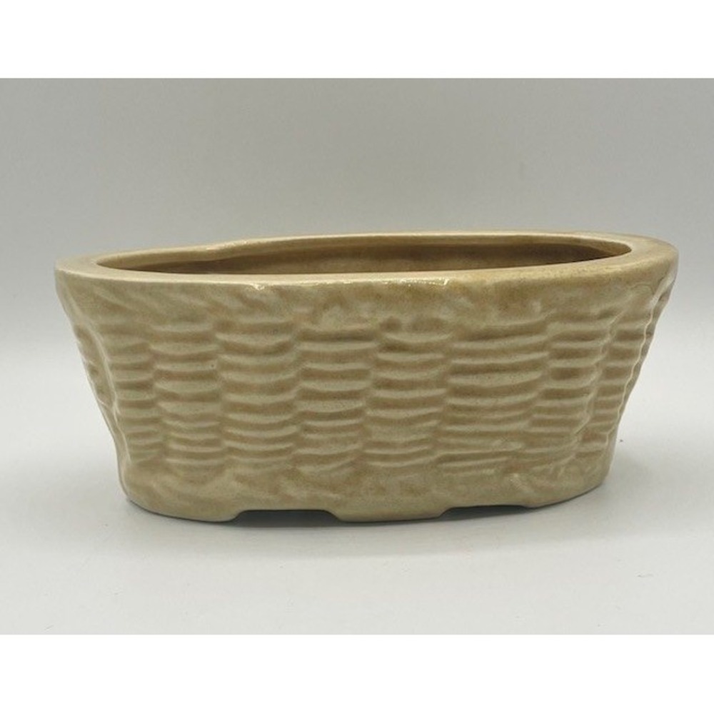 Vintage House of Webster Pottery Planter Basket Weave Design Yellowish Beige